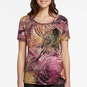 Anne Klein Sport Shirt Women’s Size Small Splash Henley Short Sleeve Top Cotton